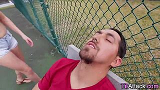 Buxom babe gets a facial after some hardcore titty fucking