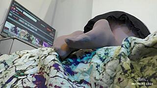 Close-Up Of Sweaty Feet Licked In Worn Dirty Pantyhose And Stockings