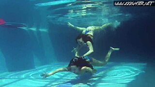 Mia Ferrari and Lina Mercury dive into fierce lesbian action underwater