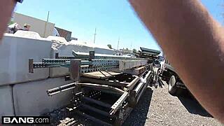 Latina bad girl sucks cop's dick outdoors