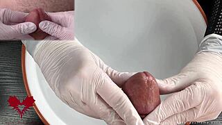 medical patient pov gets glans handjob in white latex gloves