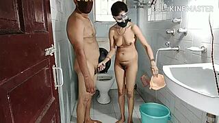 Anita Bhabhi sucks her boyfriend's cock in steamy desi chudai shower scene.