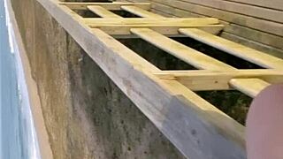 doggystyle on beach with curvy blonde flashing her lucky panties