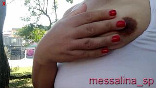 hey, messalina flashes her natural tits to drivers on the street