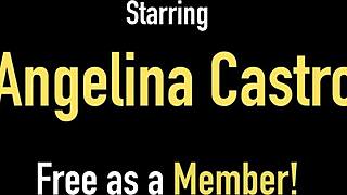 angelina castro in red fishnets dildoing her pussy deeply