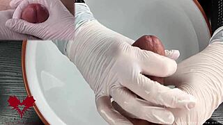 medical patient pov gets glans handjob in white latex gloves