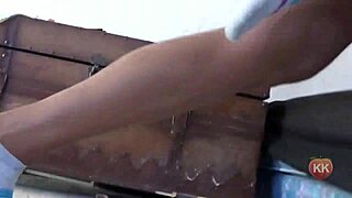 Black cougar indulges in puma socks fetish