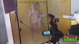 Beautiful Brazilian bombshell Rafaella Denardin in the shower.