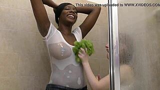 Ebony Interracial Couple Shares Steamy Shower in Tight Jeans