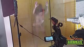 Rafaella Denardin shows huge tits in steamy shower!