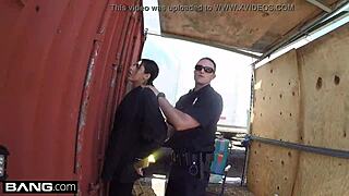 Latina bad girl sucks cop's dick outdoors