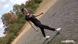 big european twink gets handjob in car during outdoor pov