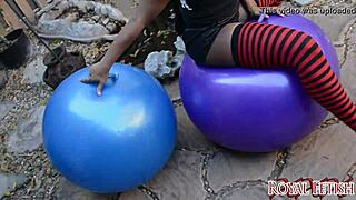 bouncing on black ebony exotic looner balloon in socks and panties