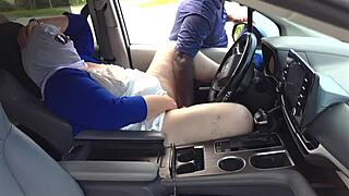 Public risk-taking BBW shows her ass in a sexy dress and gives a blow job