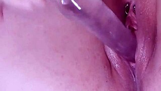 damn, look at my step-sister’s creamy pink pussy squirting with that glass dildo