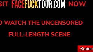 Small brunette gets her throat fucked by a well-endowed tourist and gets a facial