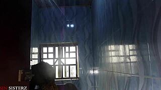 Old comedy man sneaks to fuck his wife in the bathroom while her husband sleeps nearby in bed.