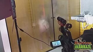 Rafaella Denardin shows huge tits in steamy shower!