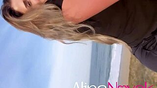 doggystyle on beach with curvy blonde flashing her lucky panties