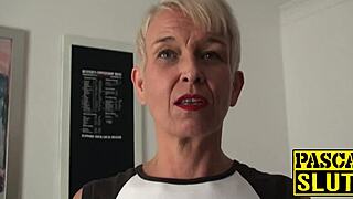 The mature woman waited all day to serve as his slave