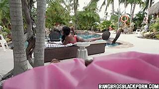 poolside shock with stepmom ebony mystique's naughty step-son parker encounter.