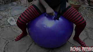 bouncing on black ebony exotic looner balloon in socks and panties