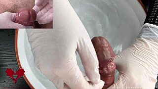 medical patient pov gets glans handjob in white latex gloves