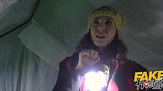 Young camper seduced by mature woman in hostel dorm