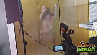 Rafaella Denardin shows huge tits in steamy shower!