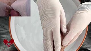 medical patient pov gets glans handjob in white latex gloves