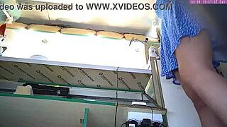 Sexy Blonde Step Sister Caught on Voyeur Cam Flashing Upskirt at Work Again