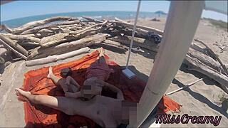 Wow! Exhibitionist Teacher Milf Strokes Big Cock On Public Nudity Beach!