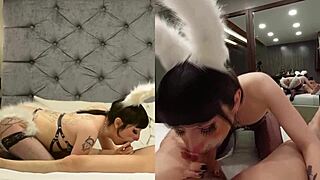 Watch the beauty tgirl in bunny cosplay fuck like a rabbit?