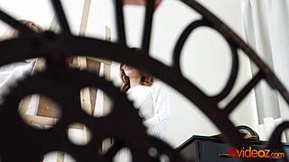 Cute art students Sofy Soul and Via Lasciva share hard cock