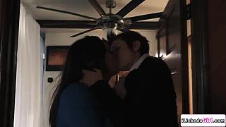 Hey, why not strip and lick my petite girlfriend's pussy now