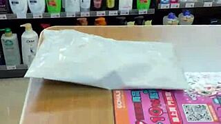 asian ladyboy shows her new thong in convenience store, feeling so sexy and confident