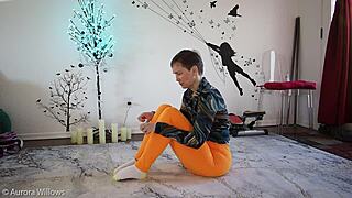 yoga lesson 345 with cute wife in femdom style, natural tits and big ass focus