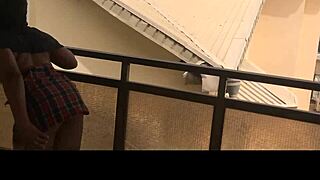 Threesome on Balcony: Friend Fucks Her Big Pussy Lips First