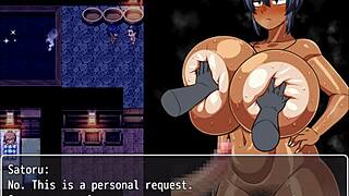 Tanned Natsuki in Hentai Game Ep 37 Gives Handjob to Married Man in Bathroom. It's So Wild!