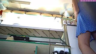 Sexy Blonde Step Sister Caught on Voyeur Cam Flashing Upskirt at Work Again