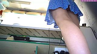 Sexy Blonde Step Sister Caught on Voyeur Cam Flashing Upskirt at Work Again