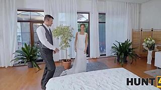 No wedding until I cum hard on my big day. Bride in dress gets shaved pussy drilled.