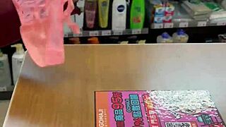 asian ladyboy shows her new thong in convenience store, feeling so sexy and confident
