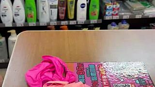 asian ladyboy shows her new thong in convenience store, feeling so sexy and confident
