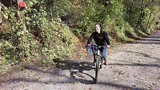 Hey, check this butt-less jeans exhibitionist flashing on the bike trail!