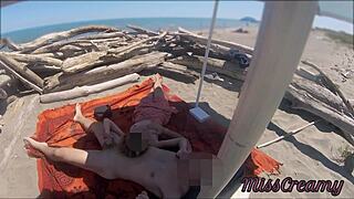 Wow! Exhibitionist Teacher Milf Strokes Big Cock On Public Nudity Beach!