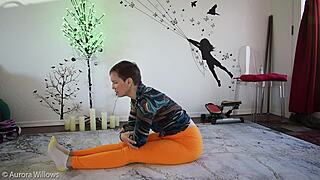 yoga lesson 345 with cute wife in femdom style, natural tits and big ass focus