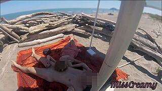 Wow! Exhibitionist Teacher Milf Strokes Big Cock On Public Nudity Beach!