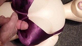 i stroked dolly's hard cock with my hand, feeling her cum shoot out in hot spurts while she wore that sexy bra