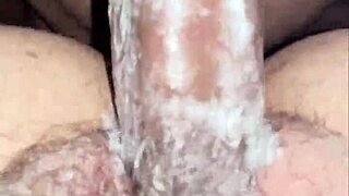 Creampie in wet panties with hairy pussy cumshot